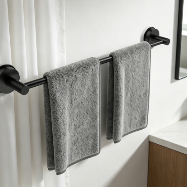 Adjustable Suction Cup Towel Bar — Matte Black Stainless Steel
