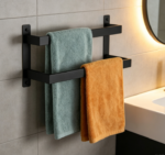 Double-Tiered Towel Bar — Black Stainless Steel Wall Mount
