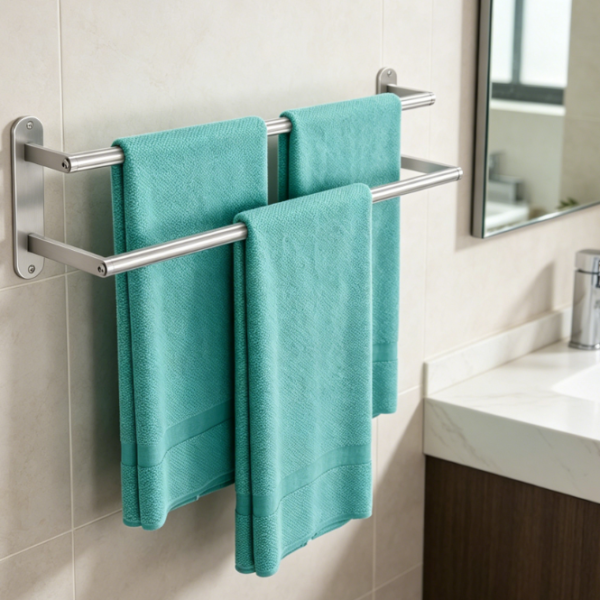 Double-Bar Stainless Steel Rack — Brushed Nickel Towel Hanger